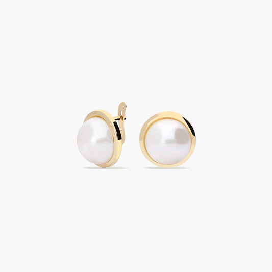 Pendientes redondos de oro 18K con perlas 14 mm