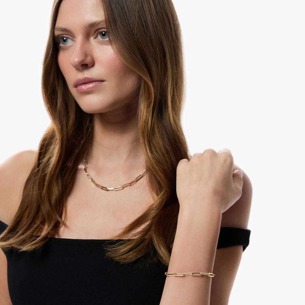 Pulsera de oro 18K eslabón anillas rectangular 19 cm COSMO