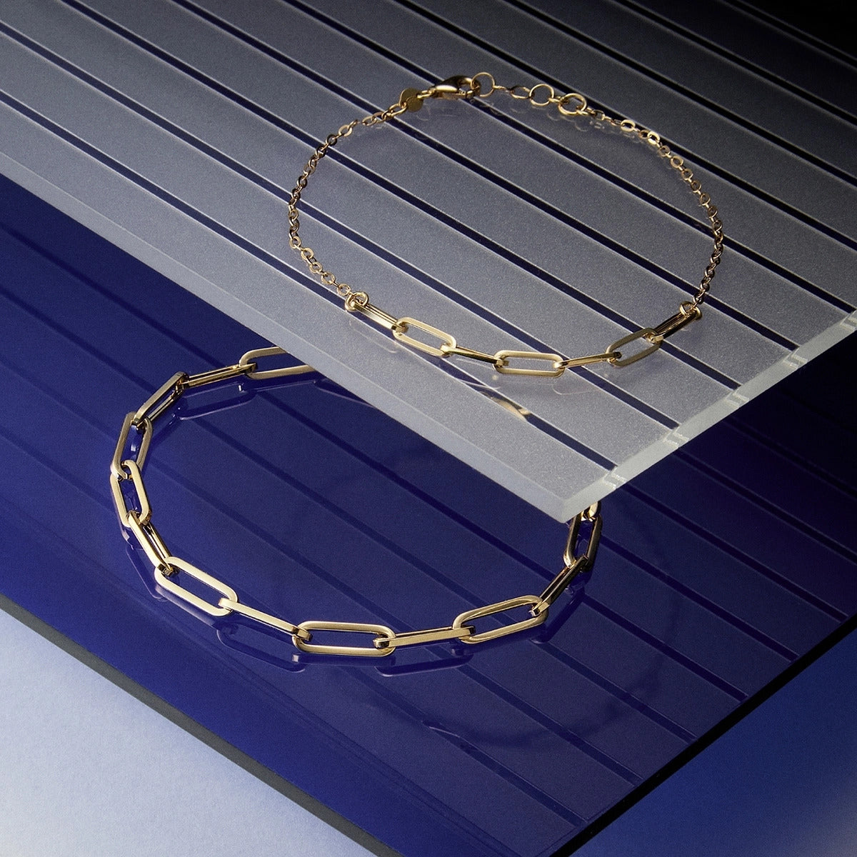 Pulsera de oro 18K eslabón anillas rectangular 19 cm COSMO