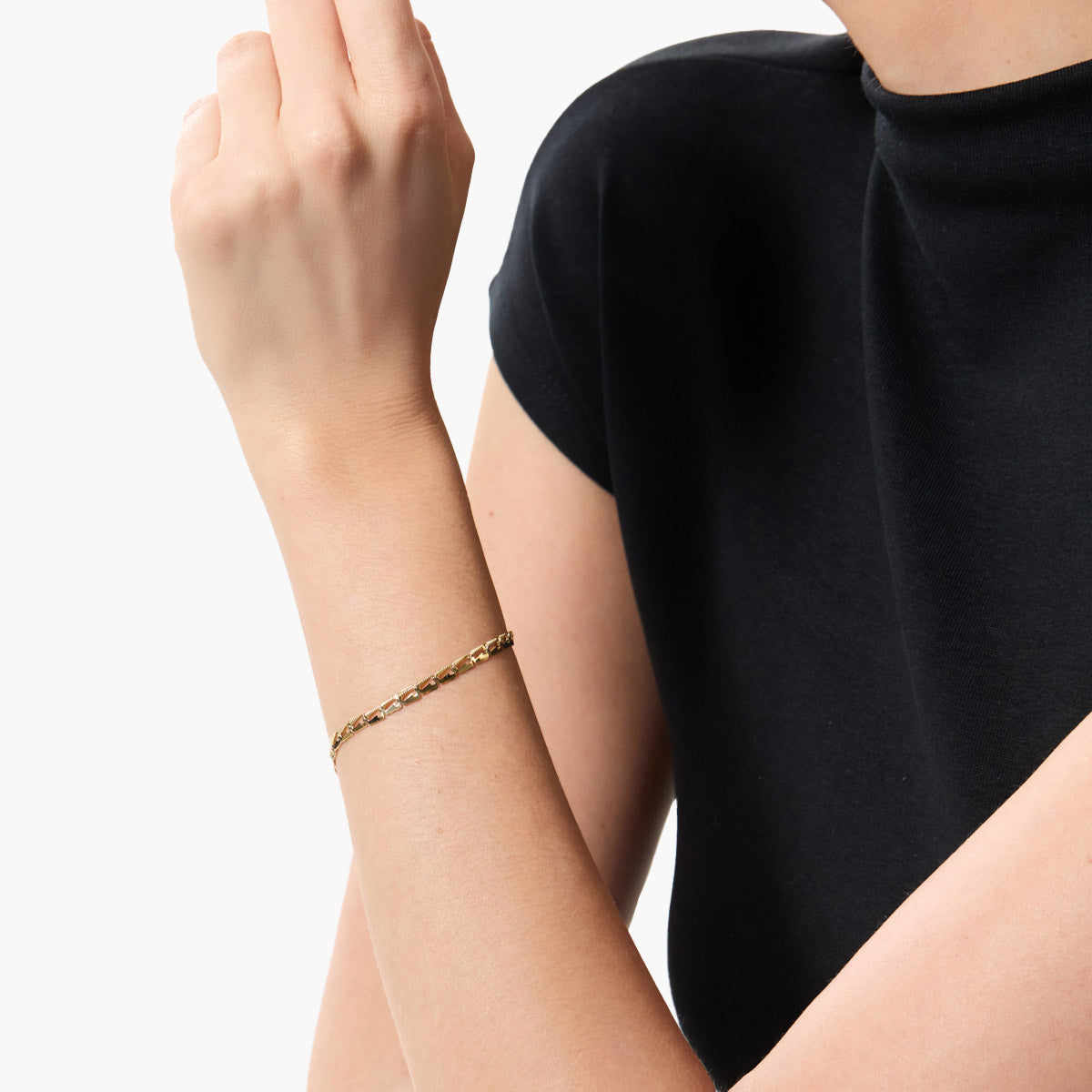 Pulsera de oro 18K eslabón rectangular 19 cm