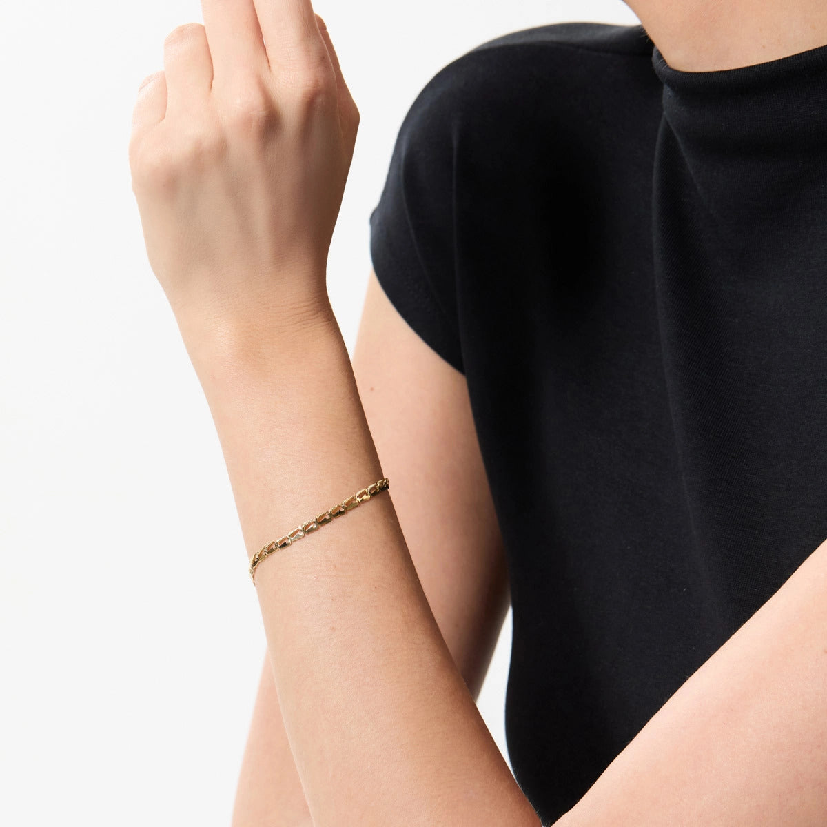 Pulsera de oro 18K eslabón rectangular 19 cm