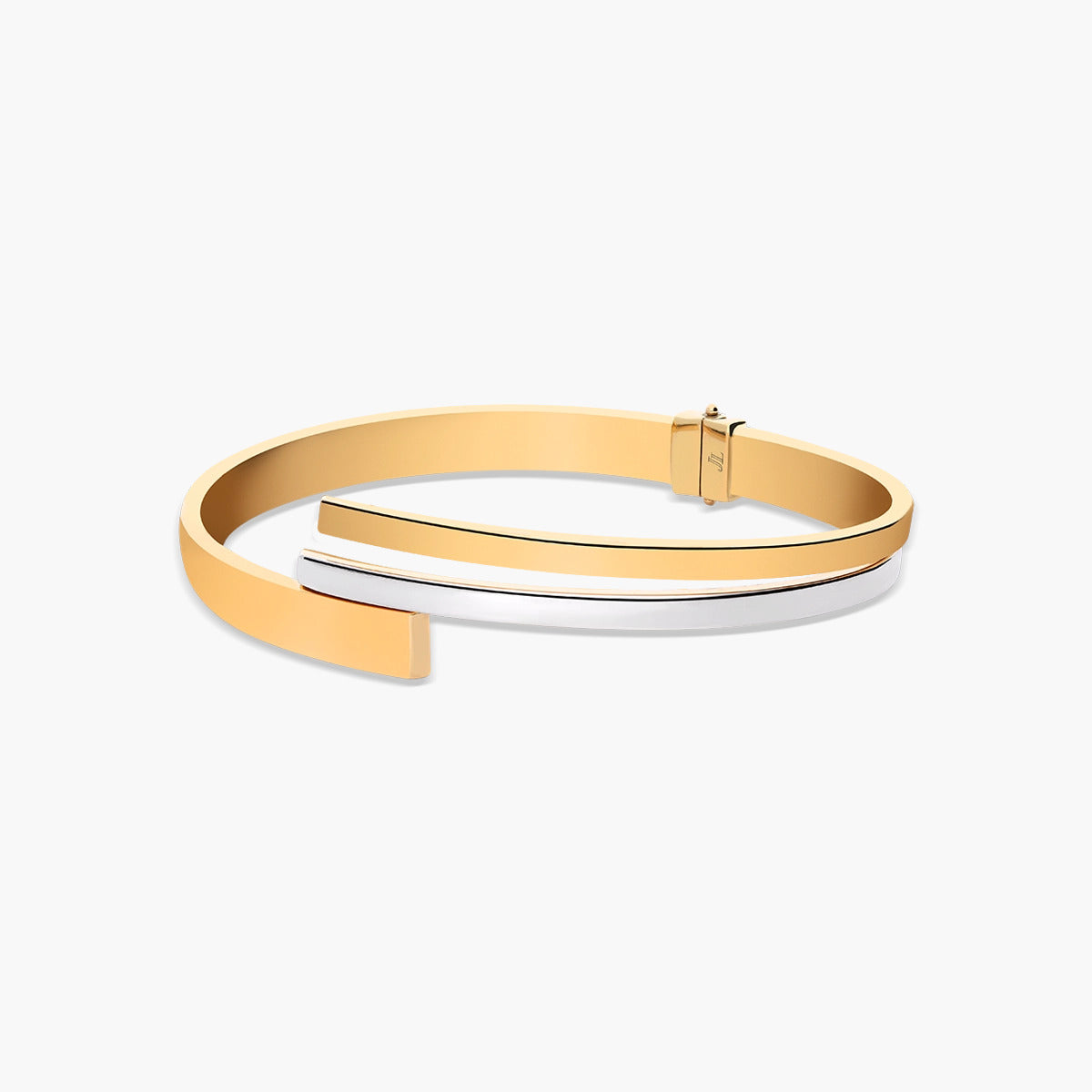 Pulsera rígida cuadrada de oro bicolor 18K triple tubo 60x50 mm