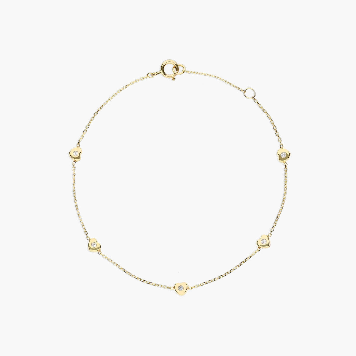 Pulsera de oro 18K circonitas con corazones 16-18 cm