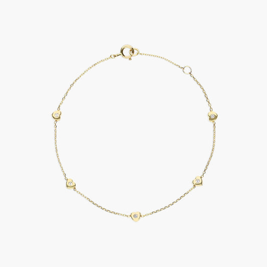 Pulsera de oro 18K circonitas con corazones 16-18 cm