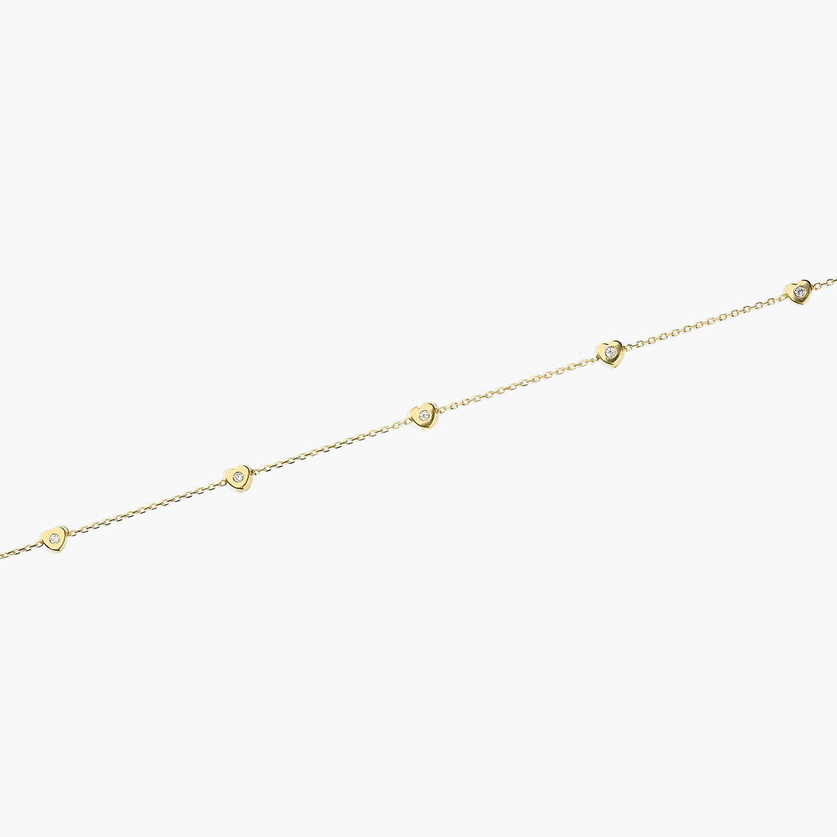 Pulsera de oro 18K circonitas con corazones 16-18 cm