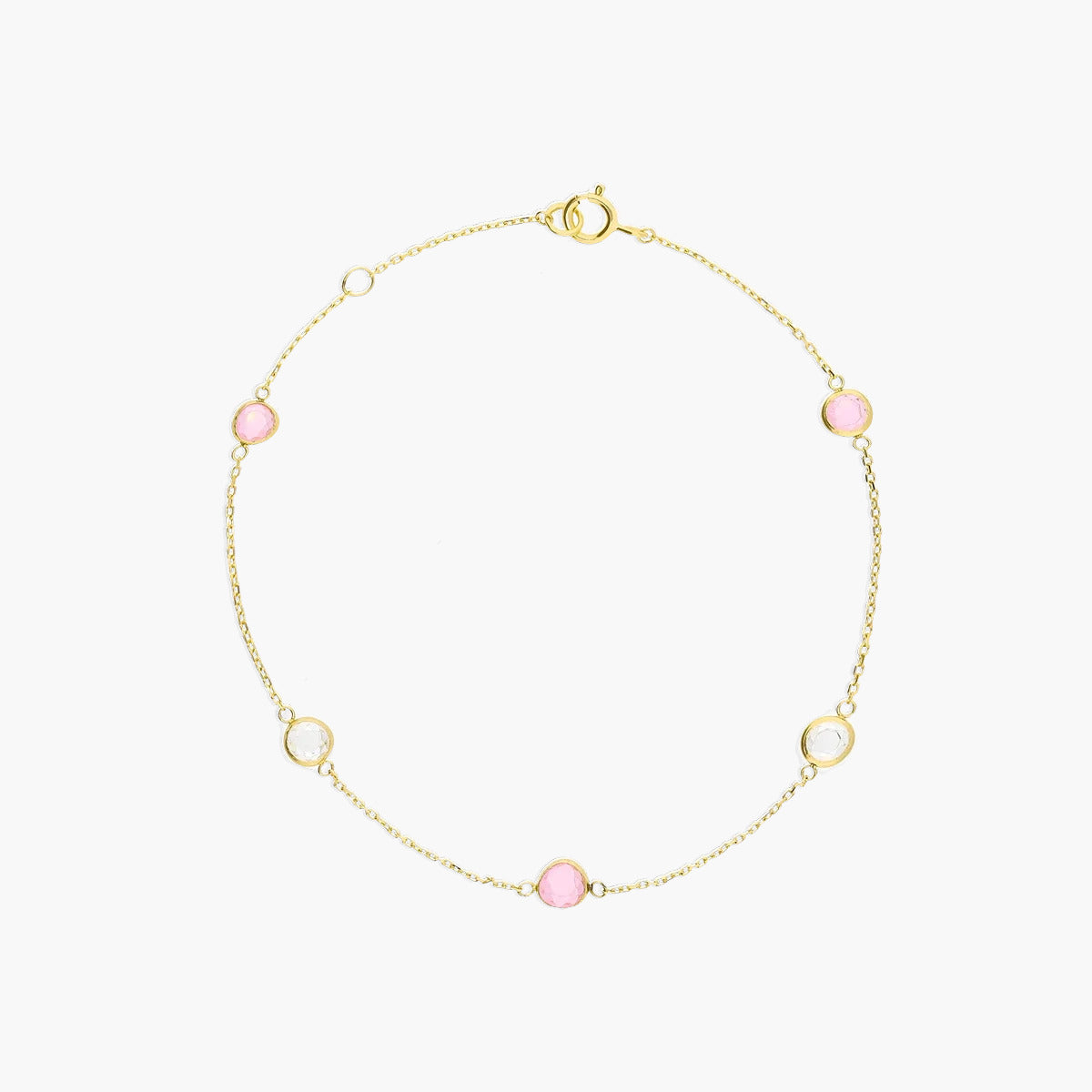 Pulsera de oro 18K circonitas rosa y blanco 16-18 cm