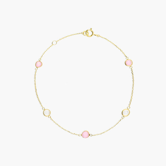 Pulsera de oro 18K circonitas rosa y blanco 16-18 cm