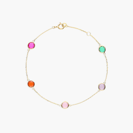 Pulsera de oro 18K circonitas multicolor 16-18 cm