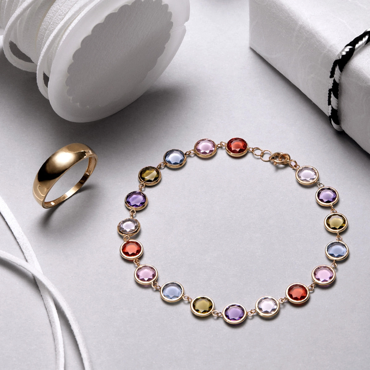 Pulsera de oro 18K circonitas multicolor 17-19 cm