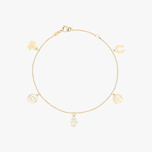 Pulsera de oro 18K con motivos de la suerte 16-18 cm
