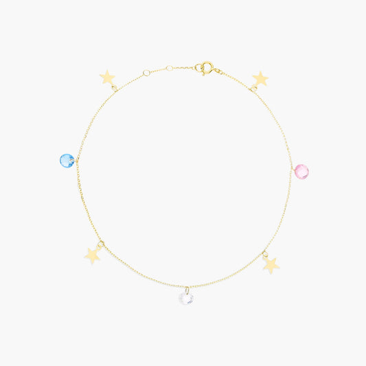 Tobillera estrellas de oro 18K 23 cm