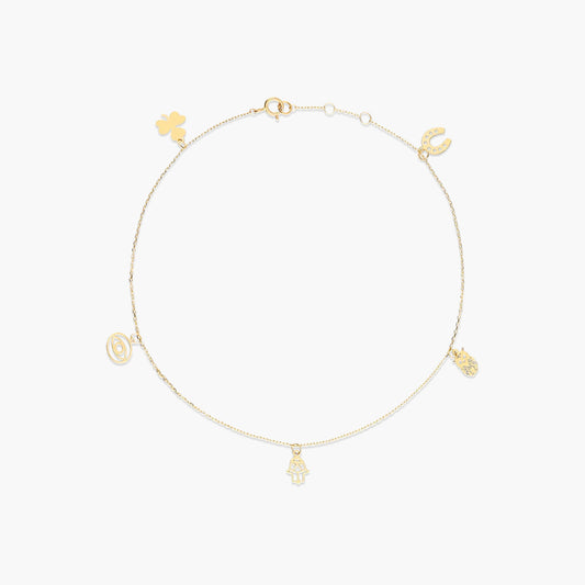 Tobillera suerte de oro 18K 23 cm