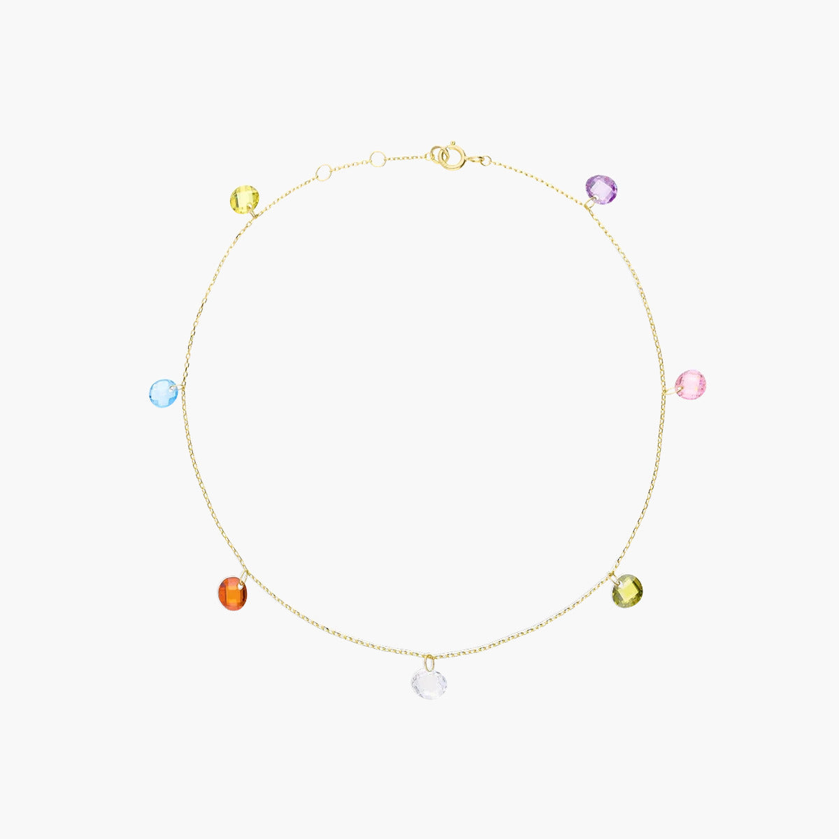 Tobillera de oro 18K circonitas multicolor 23 cm