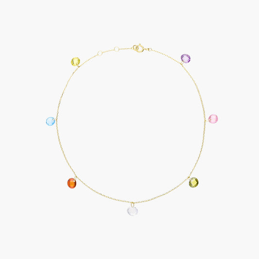 Tobillera de oro 18K circonitas multicolor 23 cm