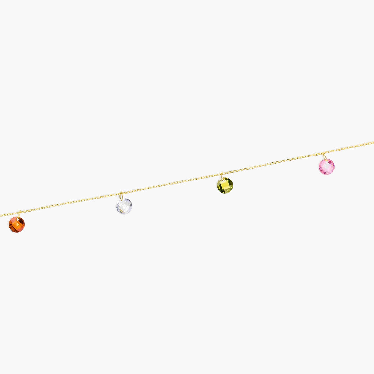 Tobillera de oro 18K circonitas multicolor 23 cm