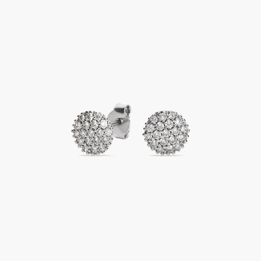 Pendientes redondos de oro blanco 18k circonitas 8 mm