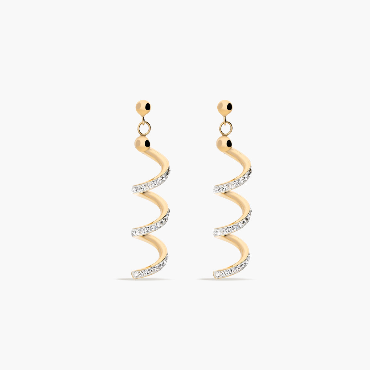 Pendientes largos espiral de oro bicolor 18K 35 mm