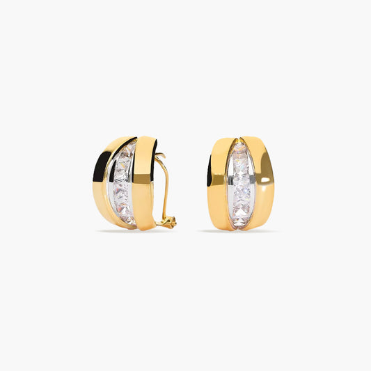 Pendientes de oro bicolor 18K bagué blanca lateral 14 mm