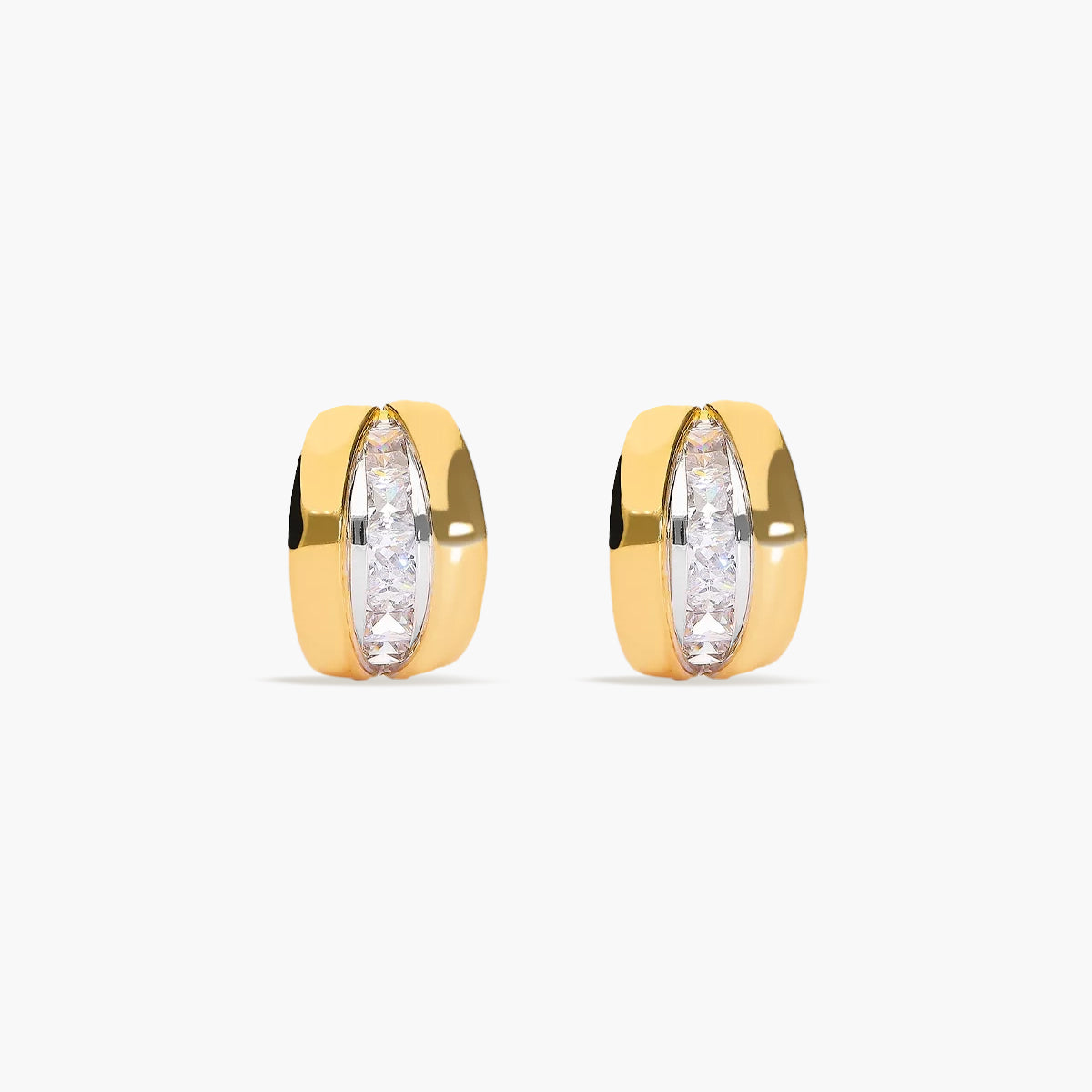 Pendientes de oro bicolor 18K bagué blanca lateral 14 mm