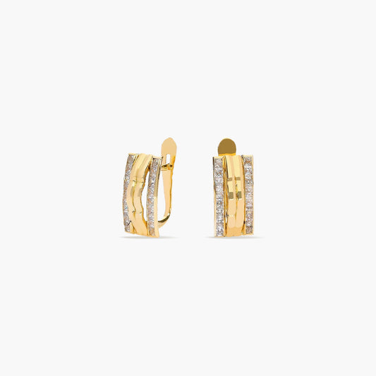 Pendientes de oro 18K bagué doble hilera de circonitas 12 mm