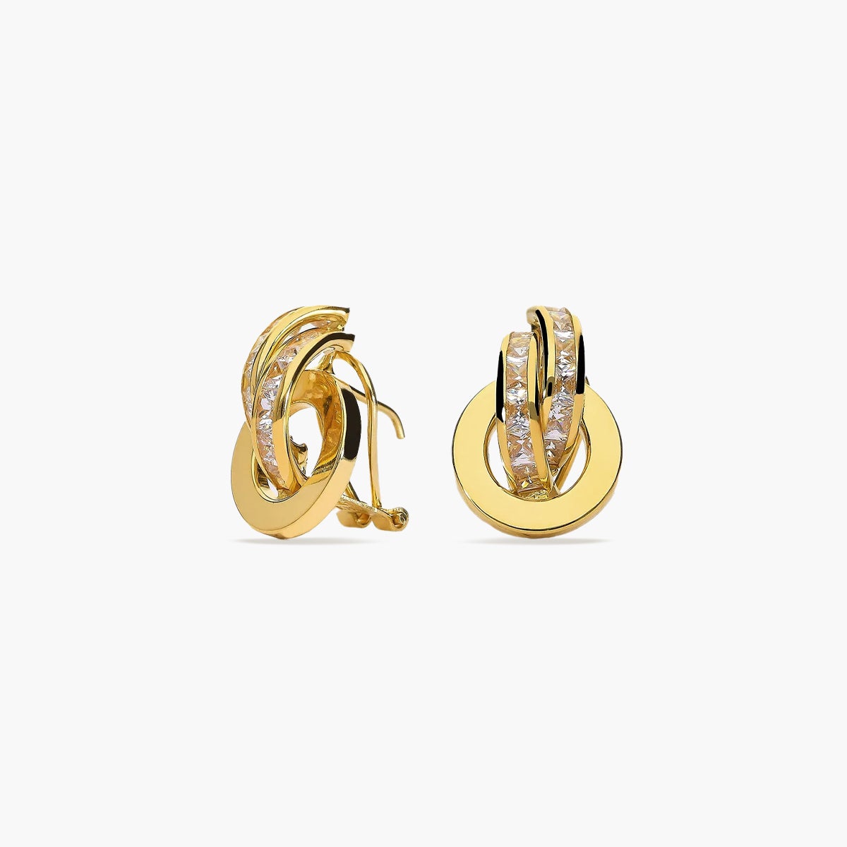 Pendientes de oro 18K bagué montado en círculo circonitas 16 mm