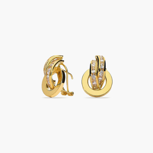 Pendientes de oro 18K bagué montado en círculo circonitas 16 mm
