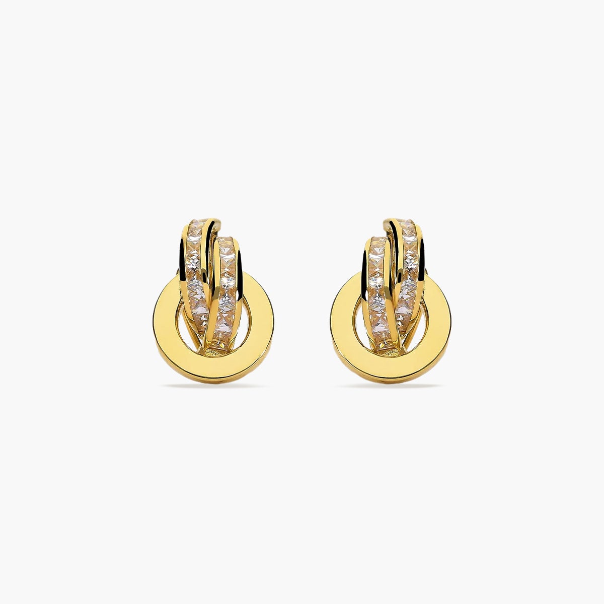 Pendientes de oro 18K bagué montado en círculo circonitas 16 mm