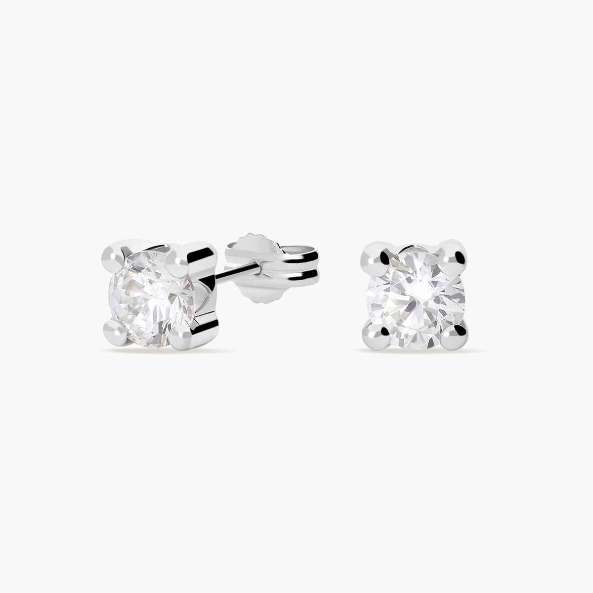 Pendientes redondos de oro blanco 18K circonitas 5 mm