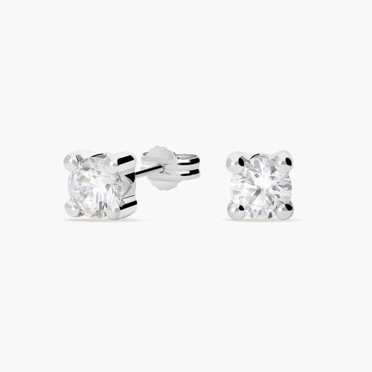 Pendientes redondos de oro blanco 18K circonitas 5 mm