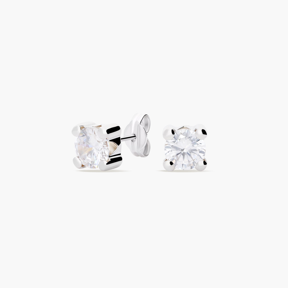 Pendientes redondos de oro blanco 18K circonitas 6 mm