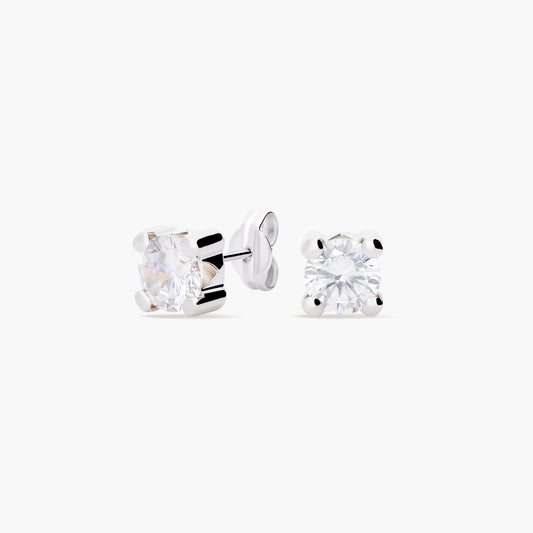 Pendientes redondos de oro blanco 18K circonitas 6 mm