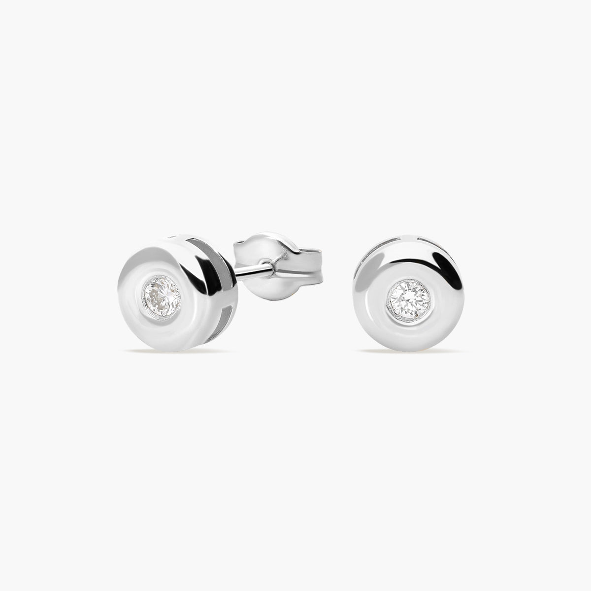 Pendientes redondos de oro blanco 18K diamante natural 0.10 ct. 5 mm