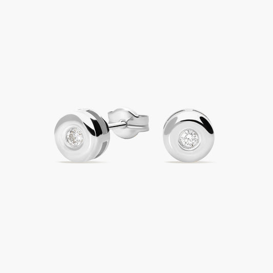 Pendientes redondos de oro blanco 18K diamante natural 0.10 ct. 5 mm