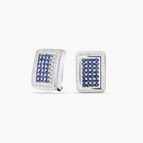 Pendientes de oro blanco 18K diamante natural 0.84 ct. zafiro 21 mm BRIDGE SAPPHIRE