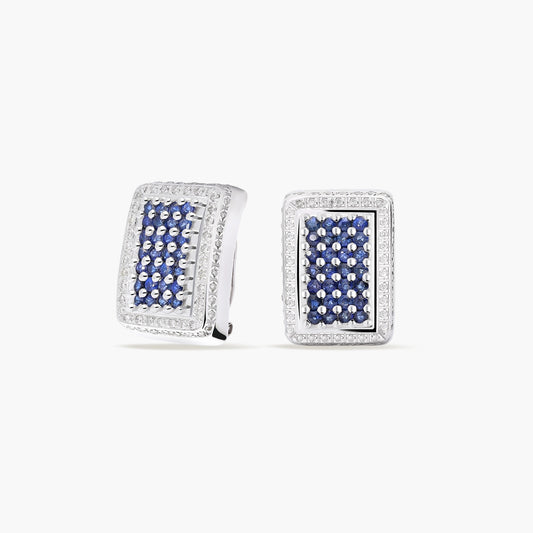 Pendientes de oro blanco 18K diamante natural 0.84 ct. zafiro 21 mm BRIDGE SAPPHIRE