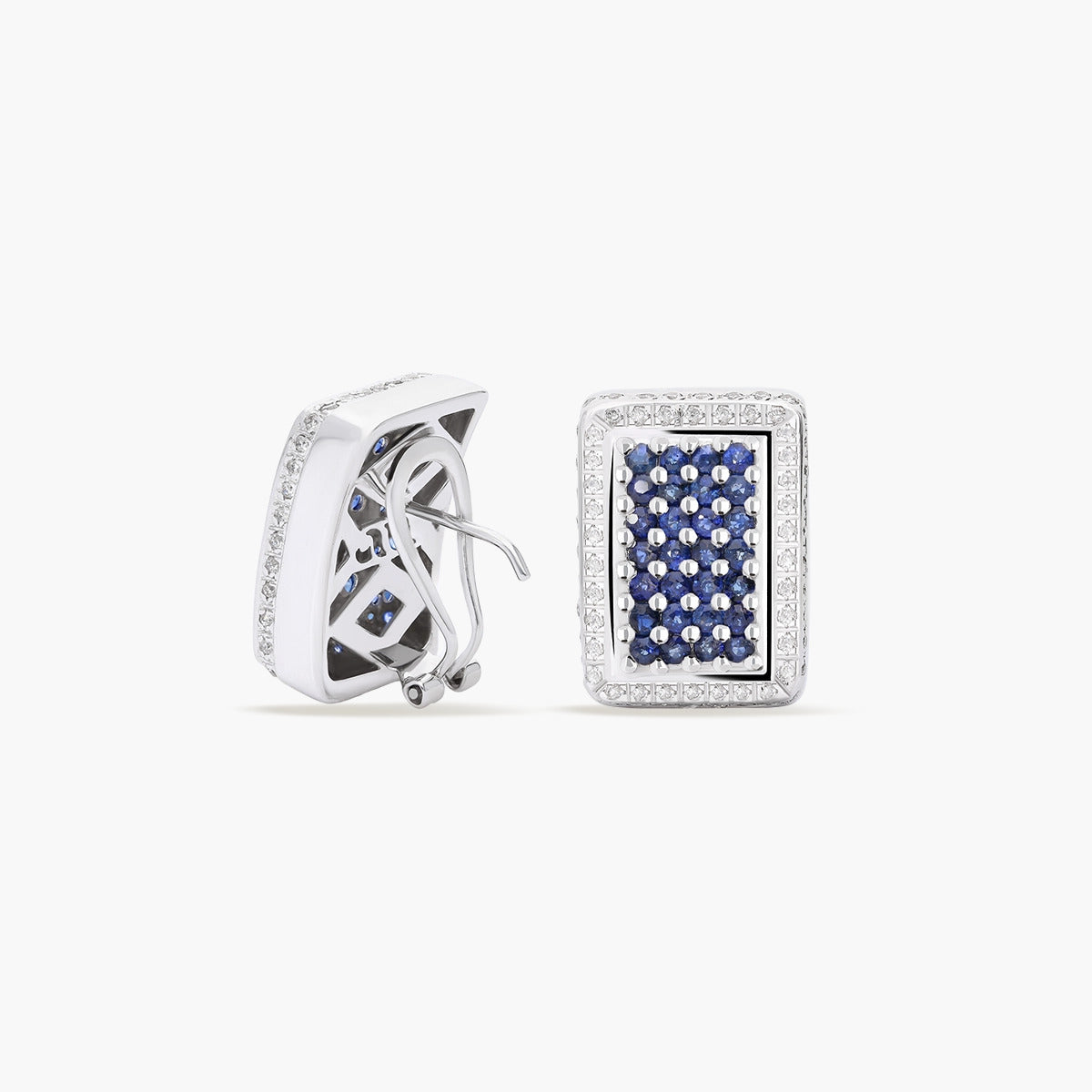 Pendientes de oro blanco 18K diamante natural 0.84 ct. zafiro 21 mm BRIDGE SAPPHIRE