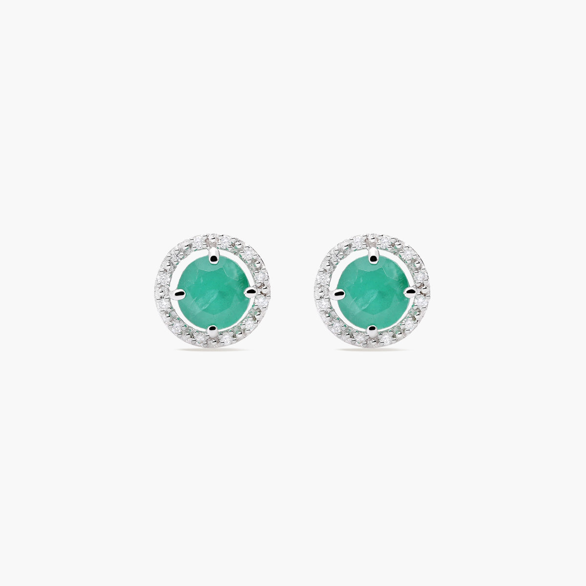 Pendientes redondos de oro blanco 18K esmeralda y circonita 5 mm