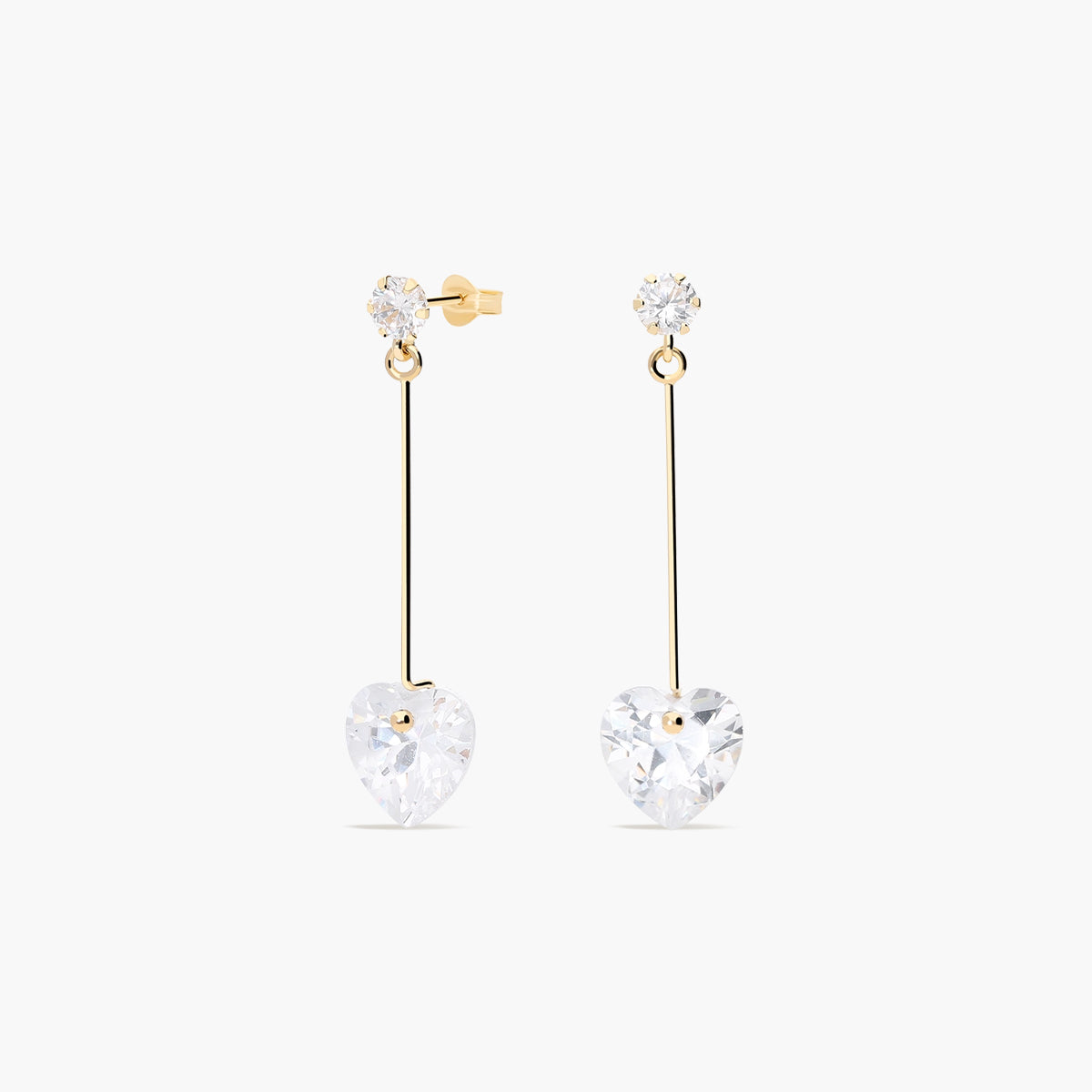 Pendientes largos corazón de oro 18K circonitas 30 mm