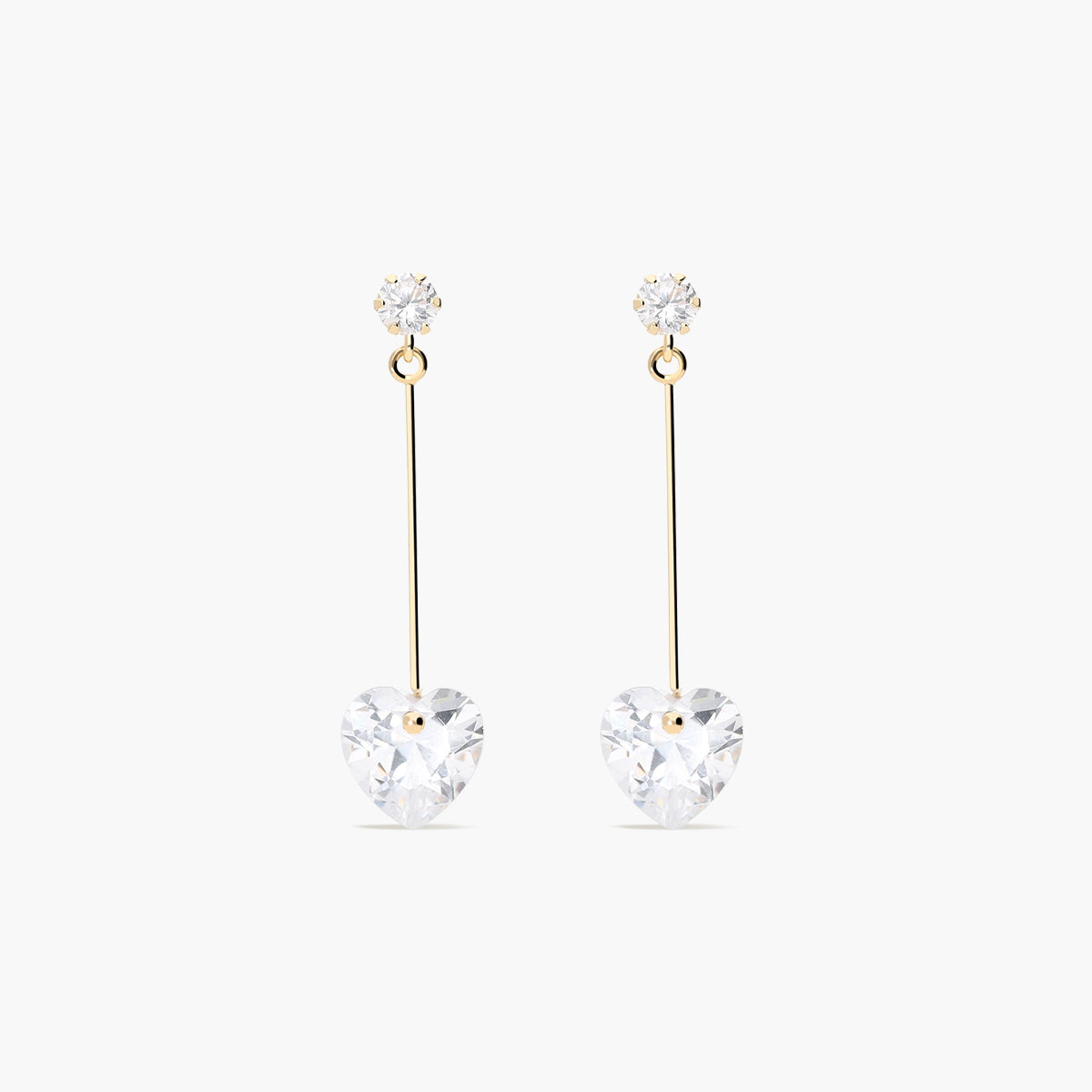 Pendientes largos corazón de oro 18K circonitas 30 mm