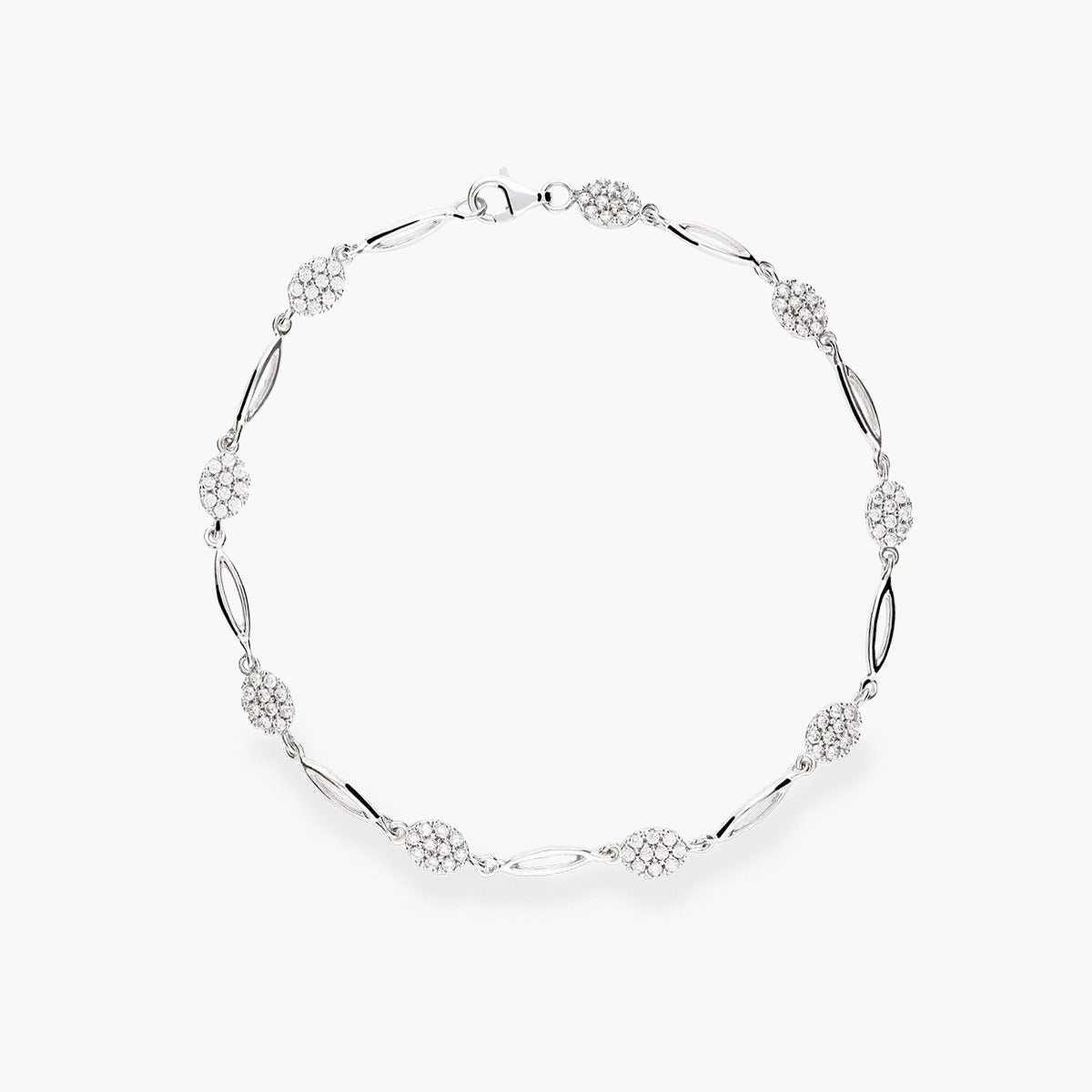 Pulsera de oro blanco 18K circonitas eslabón oval 19 cm
