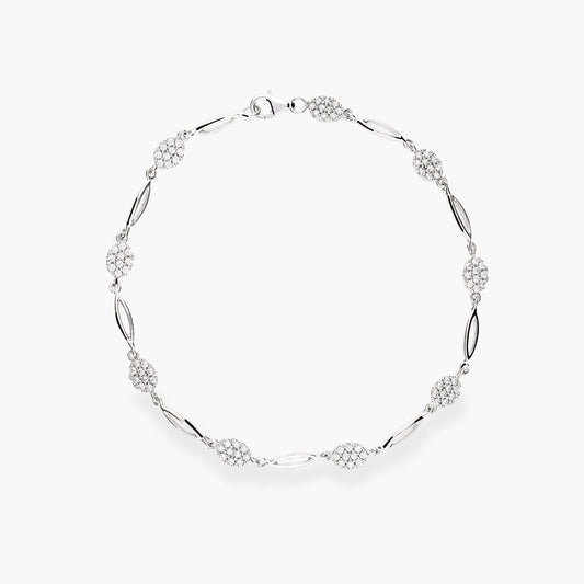 Pulsera de oro blanco 18K circonitas eslabón oval 19 cm