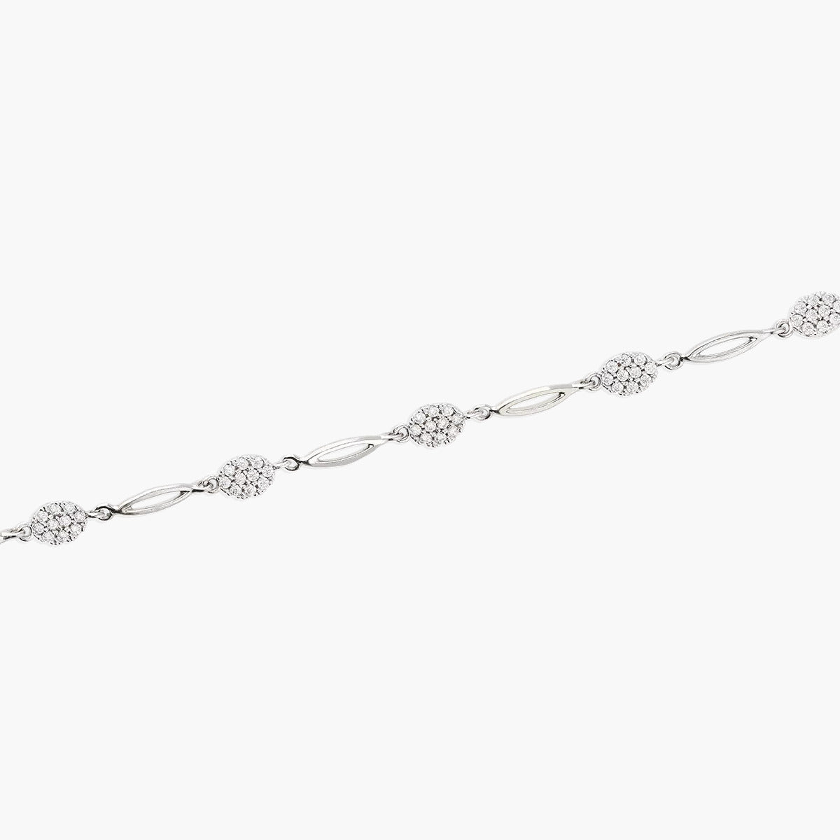 Pulsera de oro blanco 18K circonitas eslabón oval 19 cm