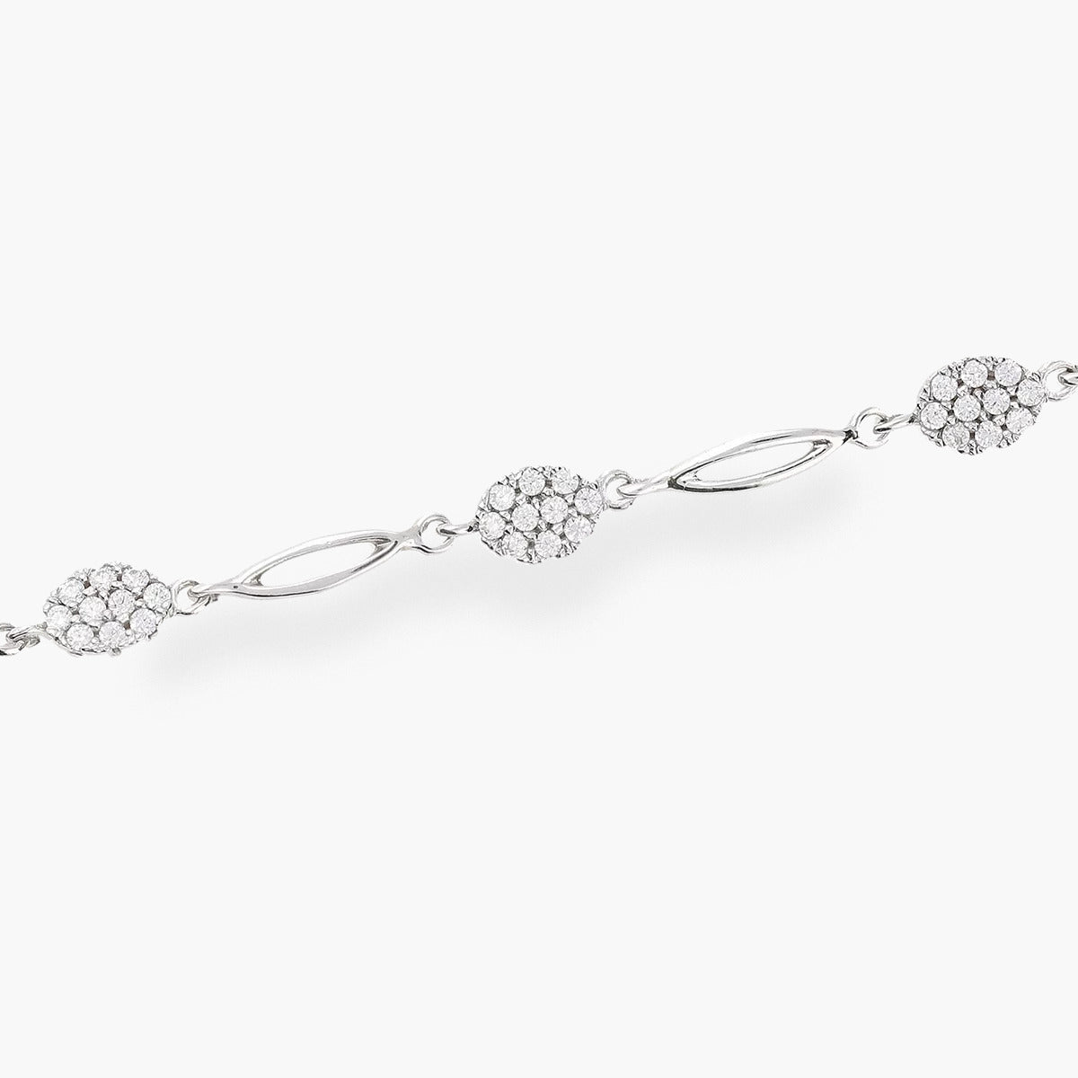 Pulsera de oro blanco 18K circonitas eslabón oval 19 cm