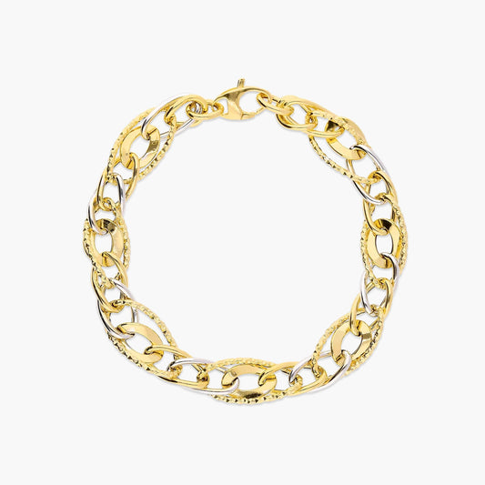 Pulsera de oro bicolor 18K eslabón anillas 20 cm