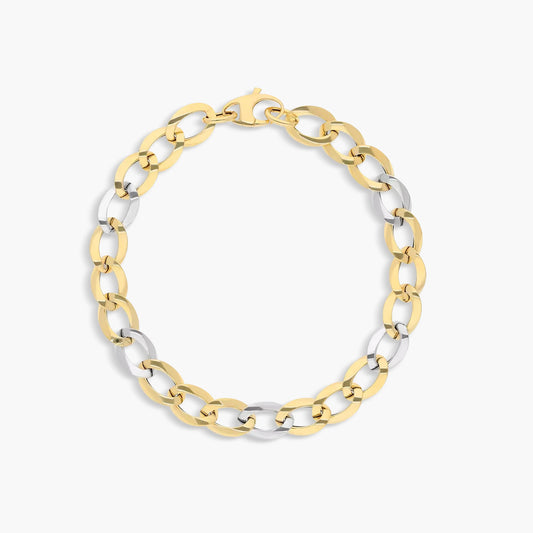 Pulsera de oro bicolor 18K eslabón anillas 19 cm