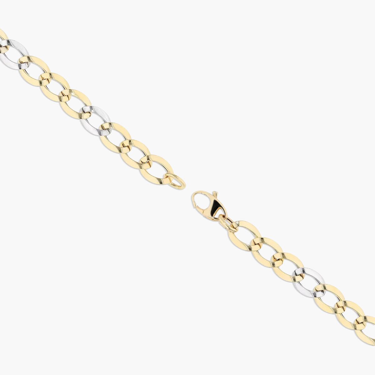 Pulsera de oro bicolor 18K eslabón anillas 19 cm