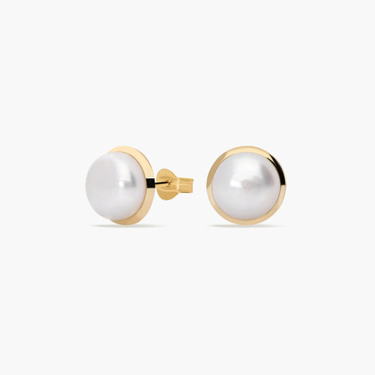 Pendientes redondos de oro 18K con perlas 10 mm