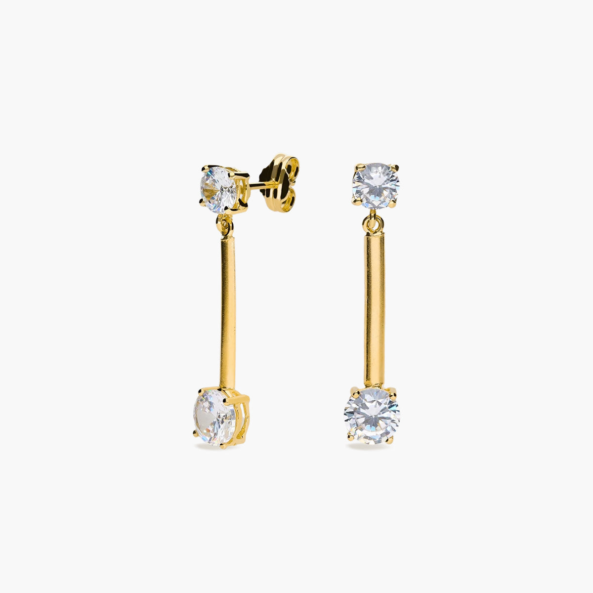 Pendientes largos de oro 18K circonitas 29 mm