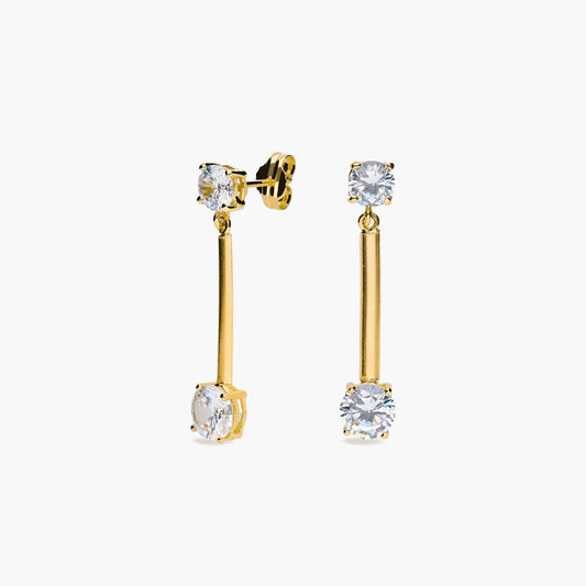 Pendientes largos de oro 18K circonitas 29 mm