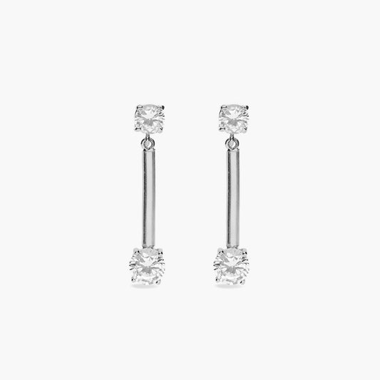 Pendientes largos de oro blanco 18K circonitas 27 mm